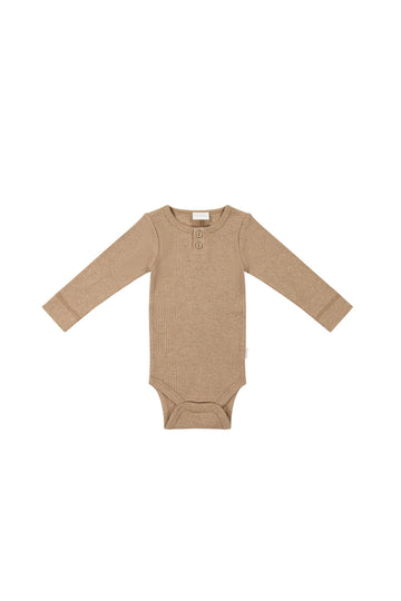 Organic Cotton Modal Long Sleeve Bodysuit - Hazelnut Marle Childrens Bodysuit from Jamie Kay USA