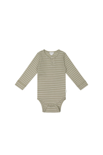 Organic Cotton Modal Long Sleeve Bodysuit - Cashew/Cloud Stripe Childrens Bodysuit from Jamie Kay USA