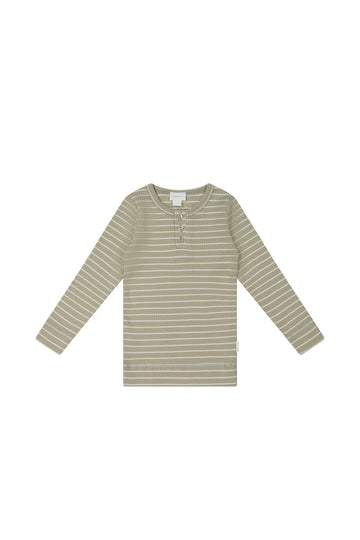 Organic Cotton Modal Long Sleeve Henley - Cashew/Cloud Stripe Childrens Top from Jamie Kay USA