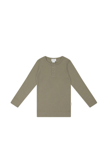 Organic Cotton Modal Long Sleeve Henley - Sepia Childrens Top from Jamie Kay USA