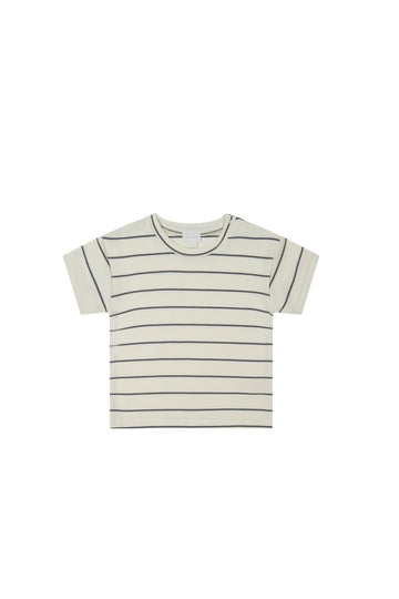 Pima Cotton Eddie T-Shirt - Cloud/Moonstone Stripe Childrens Top from Jamie Kay USA