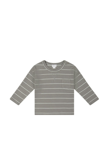 Pima Cotton Rocco Long Sleeve Top - Cobblestone/Cloud Stripe Childrens Top from Jamie Kay USA