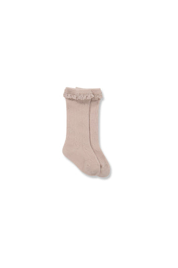 Tulip Knee High Frill Sock - Rosebud Childrens Sock from Jamie Kay USA