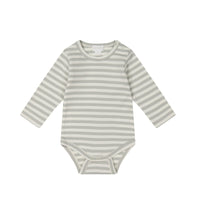 Pima Cotton Fernley Long Sleeve Bodysuit - Mineral/Cloud Stripe Childrens Bodysuit from Jamie Kay USA