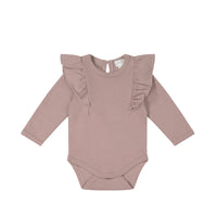 Pima Cotton Fleur Long Sleeve Bodysuit - Softest Mauve Childrens Bodysuit from Jamie Kay USA