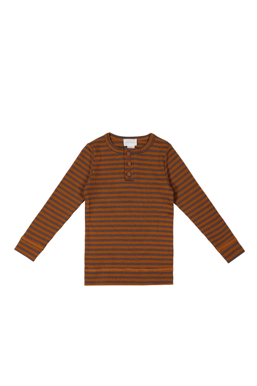 Organic Cotton Modal Long Sleeve Henley - Narrow Stripe Ginger Childrens Top from Jamie Kay USA