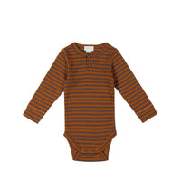 Organic Cotton Modal Long Sleeve Bodysuit - Narrow Stripe Ginger Childrens Bodysuit from Jamie Kay USA
