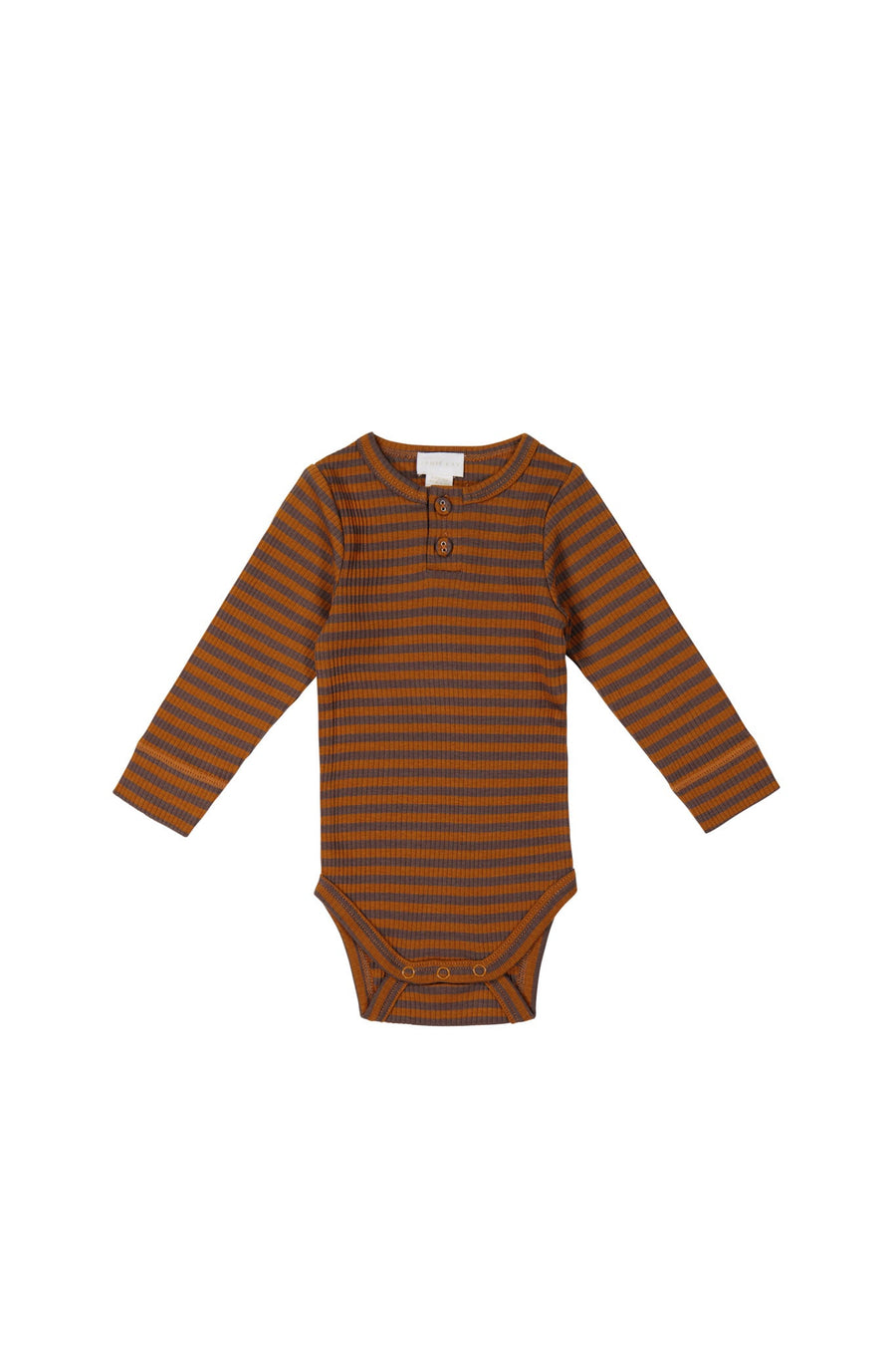 Organic Cotton Modal Long Sleeve Bodysuit - Narrow Stripe Ginger Childrens Bodysuit from Jamie Kay USA