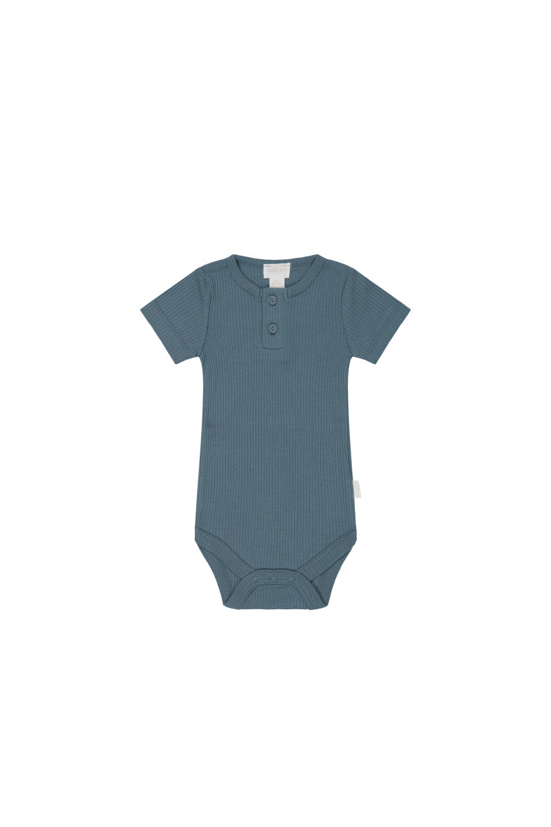 Organic Cotton Modal Darcy Rib Tee Bodysuit - Stormy Night Childrens Bodysuit from Jamie Kay USA