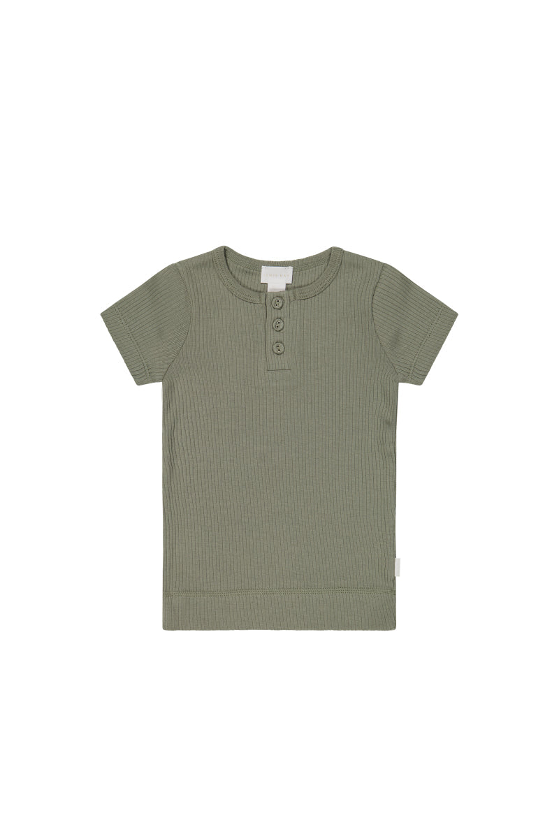 Organic Cotton Modal Henley Tee - Dill Childrens Top from Jamie Kay USA