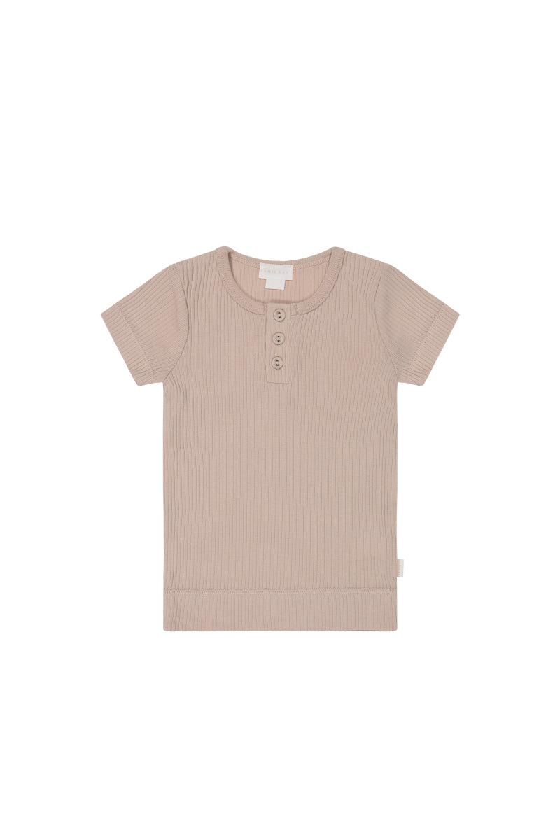Organic Cotton Modal Henley Tee - Dusky Rose Childrens Top from Jamie Kay USA