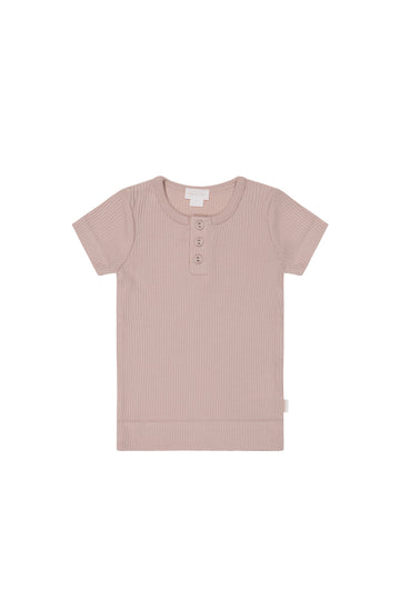 Organic Cotton Modal Henley Tee - Provence Dusty Pink