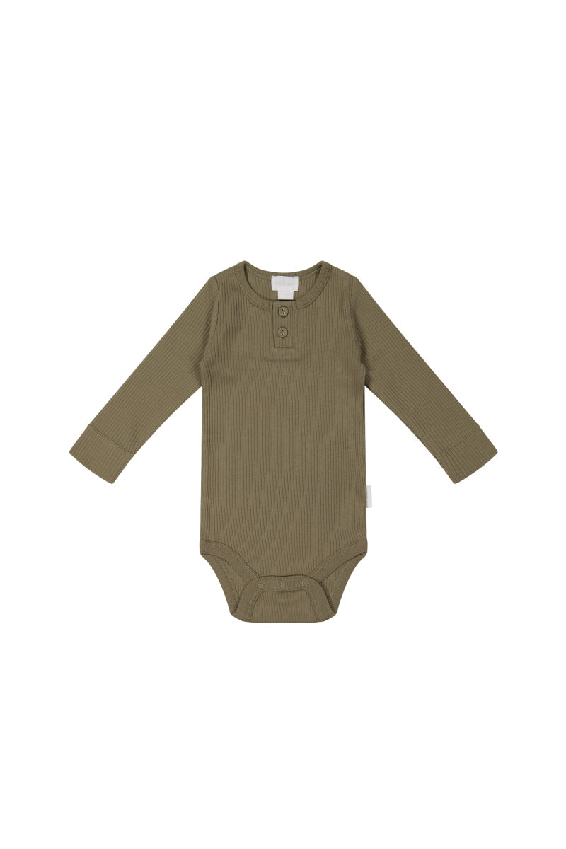 Organic Cotton Modal Long Sleeve Bodysuit - Oak Childrens Bodysuit from Jamie Kay USA