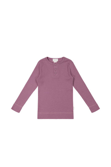 Organic Cotton Modal Long Sleeve Henley - Berry Jam Childrens Top from Jamie Kay USA