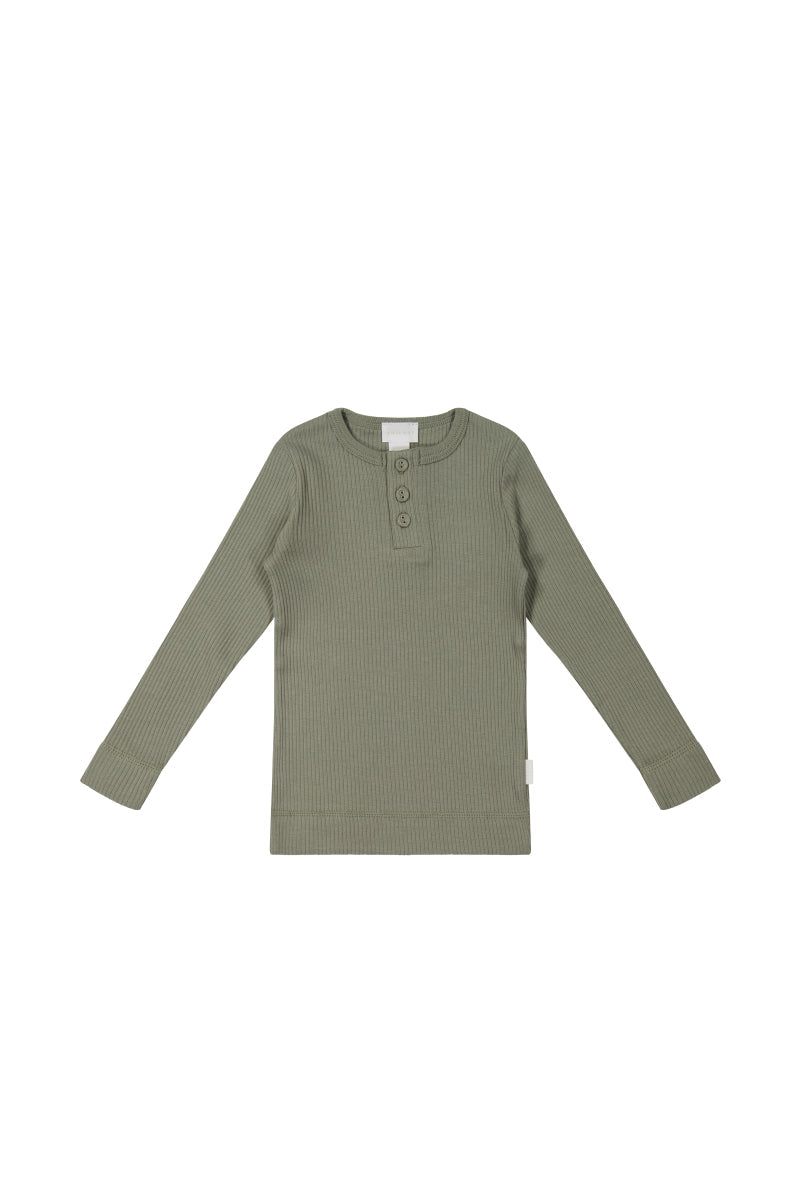 Organic Cotton Modal Long Sleeve Henley - Dill Childrens Top from Jamie Kay USA