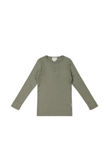 Organic Cotton Modal Long Sleeve Henley - Dill Childrens Top from Jamie Kay USA