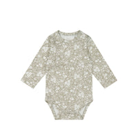 Organic Cotton Long Sleeve Bodysuit - Pansy Floral Mist