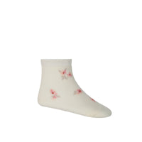 Jacquard Floral Sock - Simple Flowers Egret Childrens Socks from Jamie Kay USA