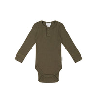 Organic Cotton Modal Long Sleeve Bodysuit - Khaki