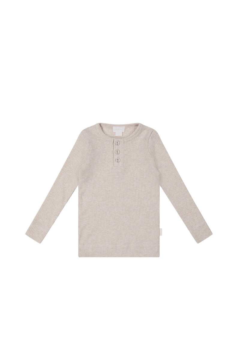 Organic Cotton Modal Long Sleeve Henley - Violet Tint Marle Childrens Top from Jamie Kay USA