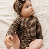 Organic Cotton Jesse Bodysuit - Gingham Shiitake Childrens Bodysuit from Jamie Kay USA