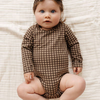 Organic Cotton Jesse Bodysuit - Gingham Shiitake Childrens Bodysuit from Jamie Kay USA