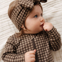 Organic Cotton Reese Zip Onepiece - Gingham Shiitake Childrens Onepiece from Jamie Kay USA