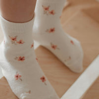 Jacquard Floral Sock - Simple Flowers Egret