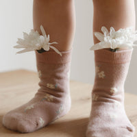 Jacquard Floral Sock - Simple Flowers Dusky Rose
