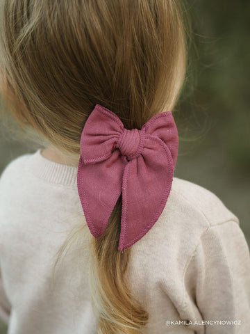 Organic Cotton Muslin Bow - Raspberry Pink Childrens Bow from Jamie Kay USA