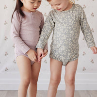 Organic Cotton Modal Long Sleeve Bodysuit - Mushroom Marle Childrens Bodysuit from Jamie Kay USA