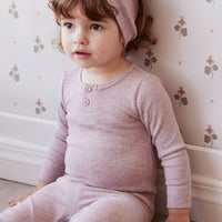 Organic Cotton Modal Long Sleeve Bodysuit - Mushroom Marle Childrens Bodysuit from Jamie Kay USA