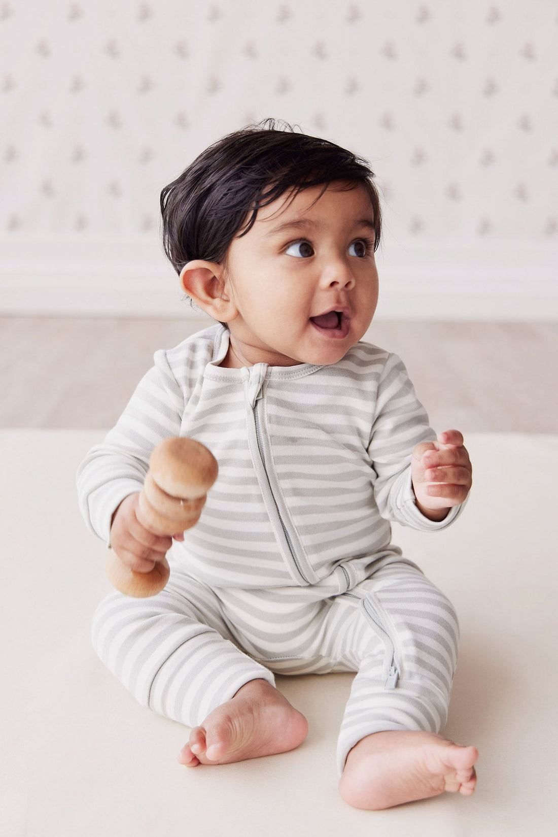 Pima Cotton Reese Zip Onepiece - Mineral/Cloud Stripe Childrens Onepiece from Jamie Kay USA