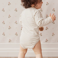 Pima Cotton Fernley Long Sleeve Bodysuit - Tofu/Woodsmoke Stripe Childrens Bodysuit from Jamie Kay USA