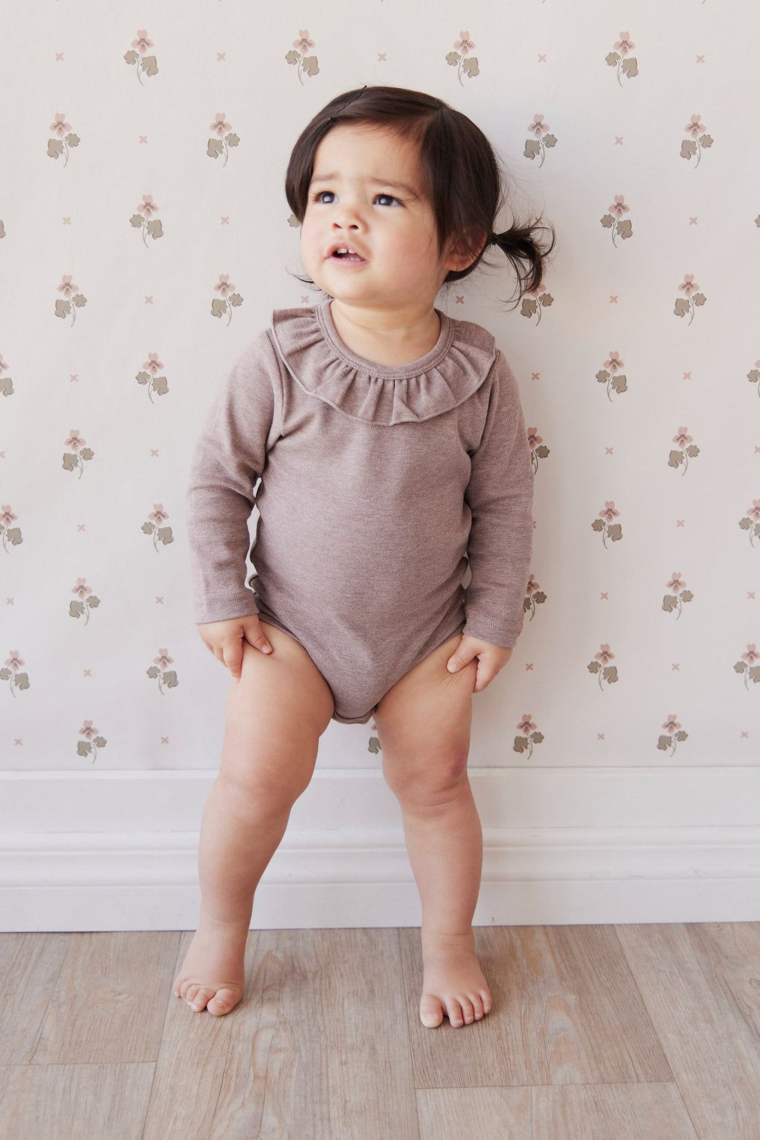 Pima Cotton Fayette Long Sleeve Bodysuit - Mushroom Marle Childrens Bodysuit from Jamie Kay USA