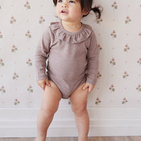 Pima Cotton Fayette Long Sleeve Bodysuit - Mushroom Marle Childrens Bodysuit from Jamie Kay USA